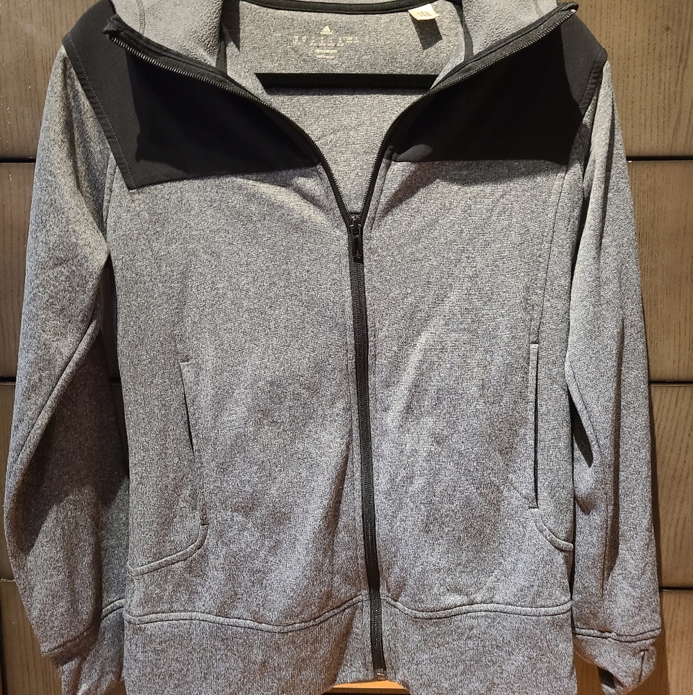 Adidas Climawarm Womens Medium Grey Black Full Zip Lightweight Hoodie Jacket M